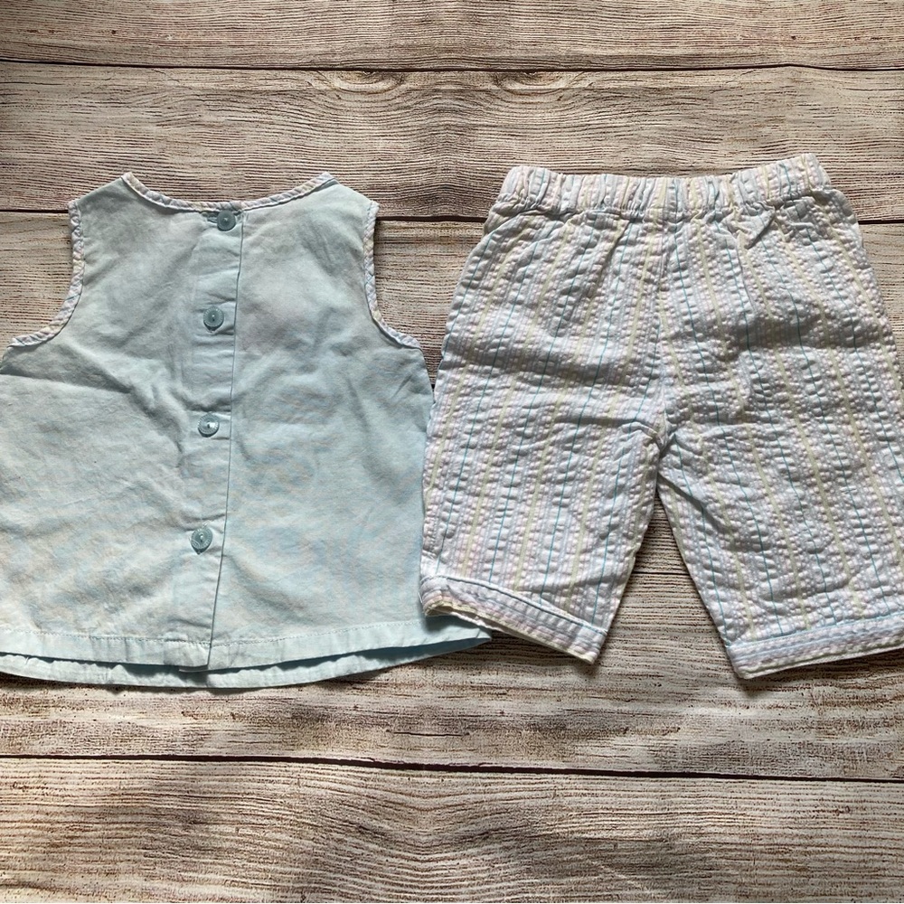 First Impressions Floral 2 Piece Set Outfit Girls Size 12 mo Blue White Pink - Picture 2 of 3
